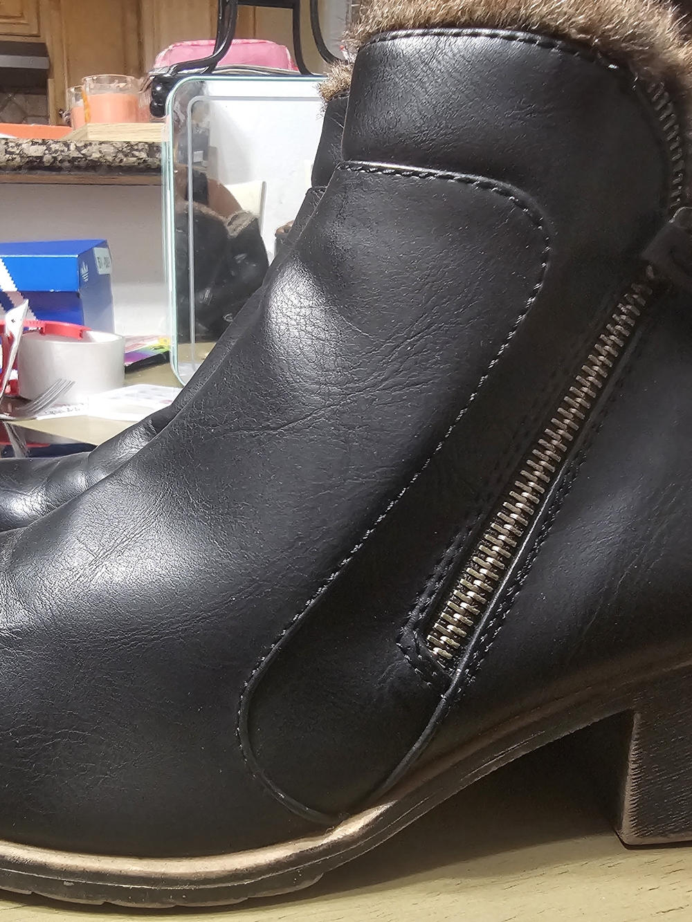 London Fog Black Faux Leather Ankle Boots with Side Zip